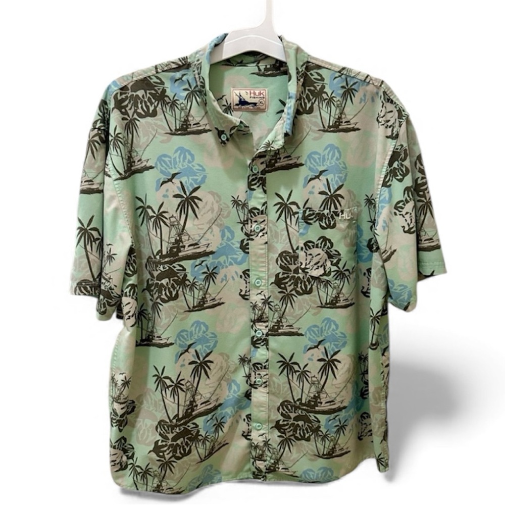 HUK Fishing Kona Paradise Pass Button Down Shirt Size XL
